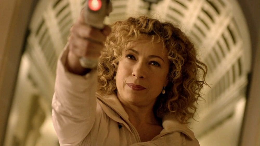 River Song, pointing a gun