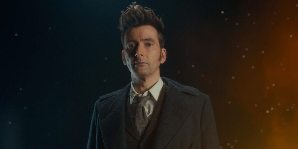 The Doctor, against a cosmic background