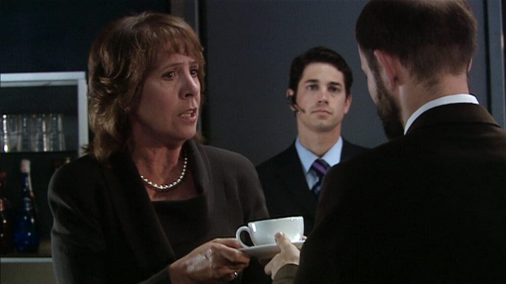 Harriet Jones, giving someone a cup of tea