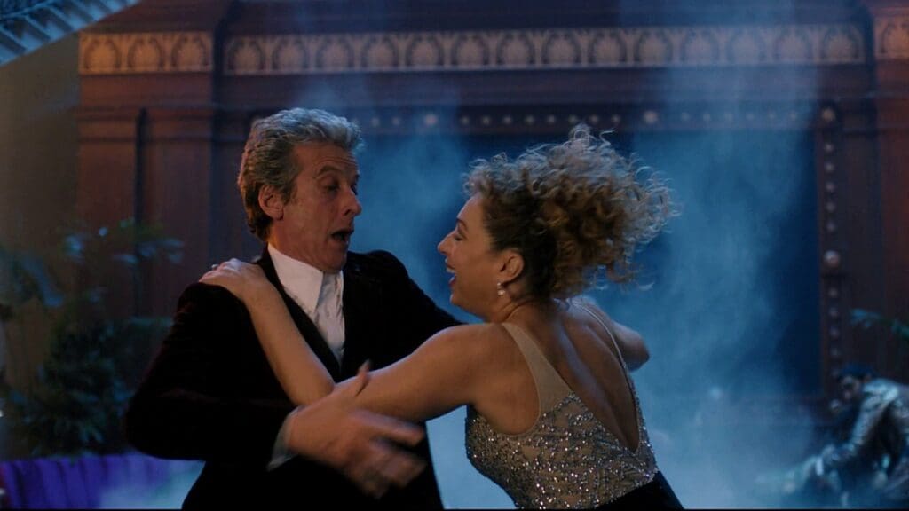 The Doctor and River, falling and hugging
