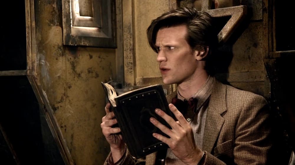The Doctor, reading from the book about the Angels